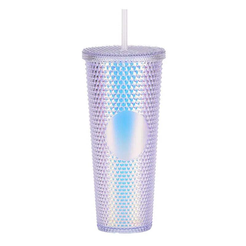 Double Studded Plastic Straw Cup Large Capacity Creative 710ml Durian Cup Portable Diamond Cup - Bellarte Enchanté Double Studded Plastic Straw Cup Large Capacity Creative 710ml Durian Cup Portable Diamond Cup